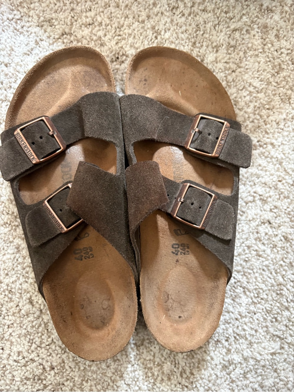 Birkenstock Kids Dark Brown Suede Two-Strap Sandals with Copper Buckles